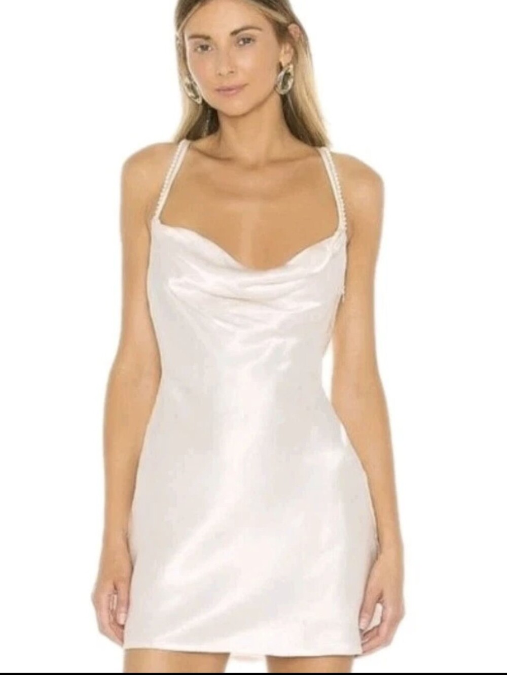 NEW Lovers + Friends Boa Satin Mini Dress Ivory Pearls Size XS.